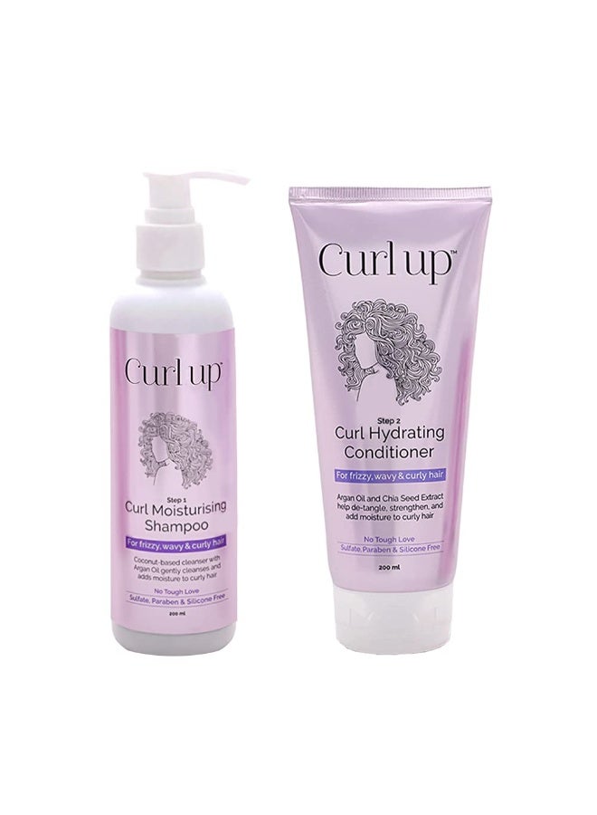 Curl Up Hair Wash Combo with Curl  Moisturizing  Shampoo And Curl Hydrating Conditioner 200ml each - Image 1
