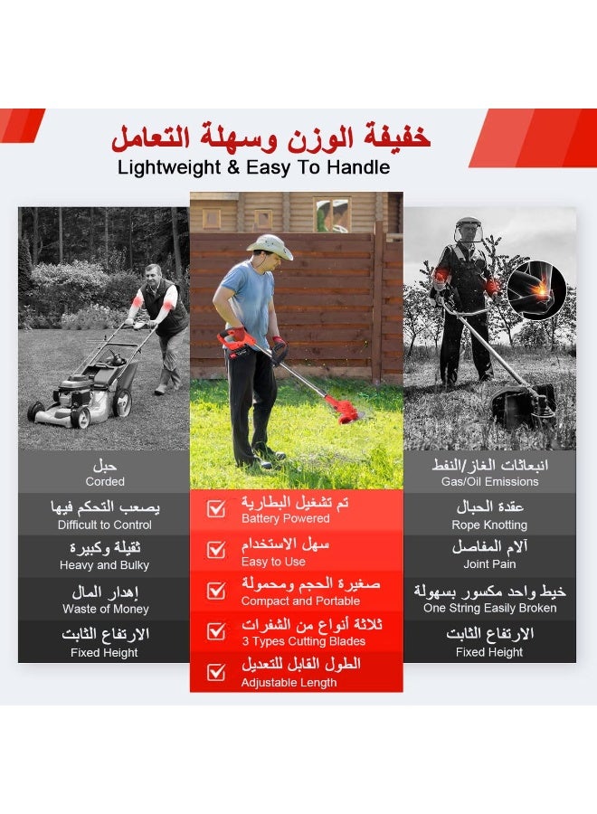 Electric Grass Wacker Eater Battery Powered 24V Cordless Grass Trimmer Grass Wacker Stringless Brush Cutter, Lightweight grass Trimmer/Lawn Edger/Mini-Mower grasser Tool with 3 Types Blades - Image 3