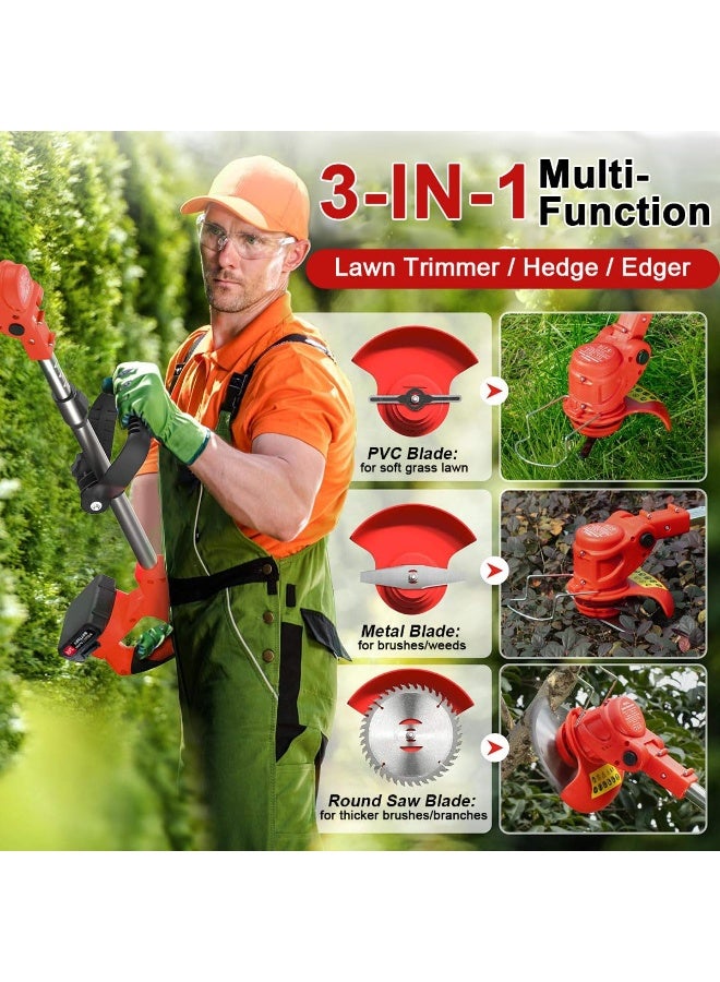 Electric Grass Wacker Eater Battery Powered 24V Cordless Grass Trimmer Grass Wacker Stringless Brush Cutter, Lightweight grass Trimmer/Lawn Edger/Mini-Mower grasser Tool with 3 Types Blades - Image 4