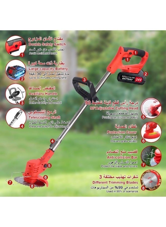 Electric Grass Wacker Eater Battery Powered 24V Cordless Grass Trimmer Grass Wacker Stringless Brush Cutter, Lightweight grass Trimmer/Lawn Edger/Mini-Mower grasser Tool with 3 Types Blades - Image 5