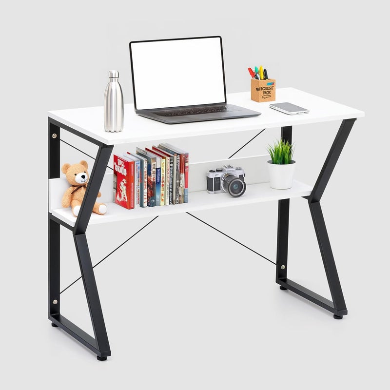 Livzing Study Table for Students Computer Table for Home Office Table with Storage Desktop Table Laptop Table Office Desk Computer Table with Storage Study Computer Desk for Home White - Image 3