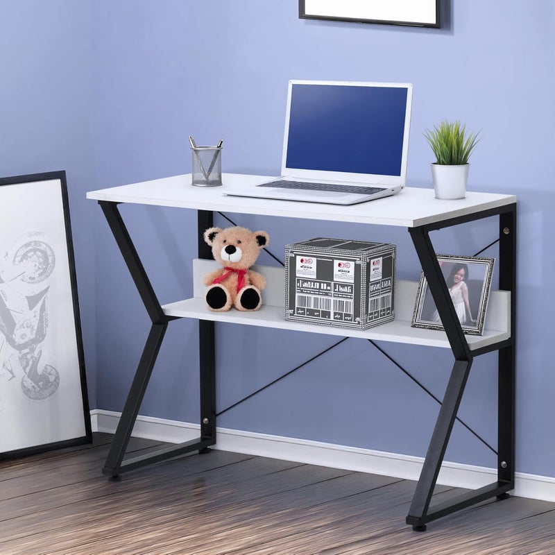 Livzing Study Table for Students Computer Table for Home Office Table with Storage Desktop Table Laptop Table Office Desk Computer Table with Storage Study Computer Desk for Home White - Image 1