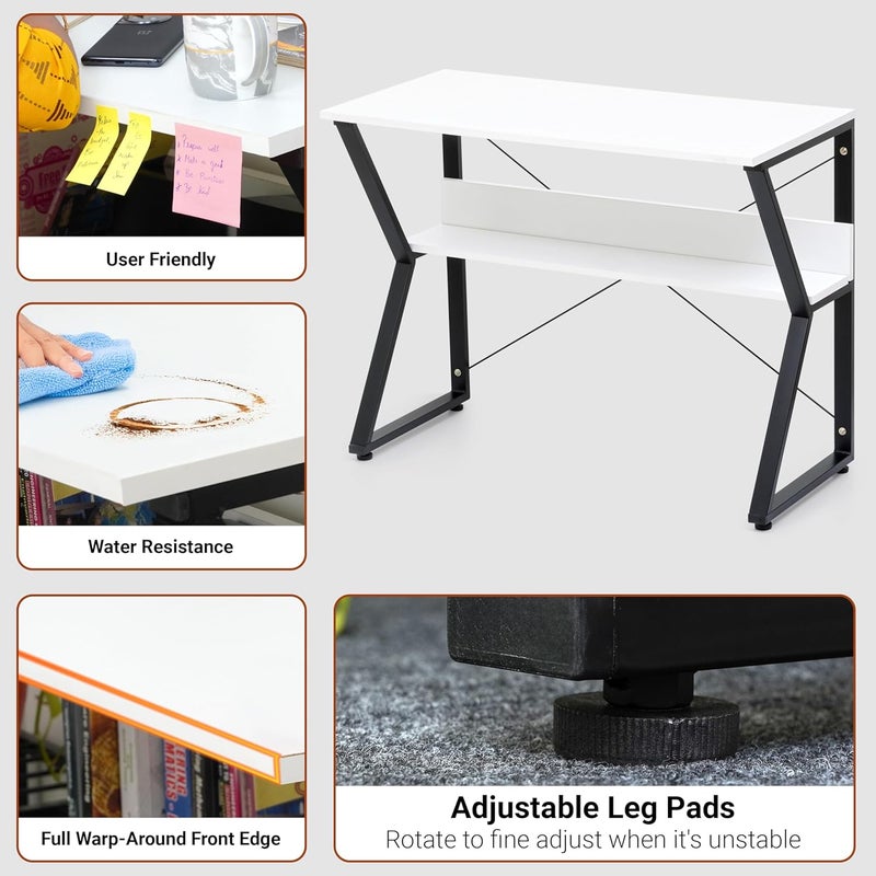 Livzing Study Table for Students Computer Table for Home Office Table with Storage Desktop Table Laptop Table Office Desk Computer Table with Storage Study Computer Desk for Home White - Image 4