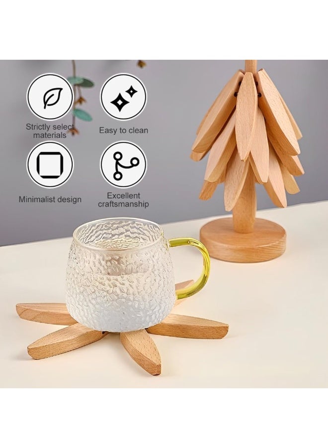 Wooden Trivets for Hot Dishes, Tree Shape Trivets Set, 3 Wooden Trivets + 1 Stand Stored Like a Tree, Beech Wood Trivets for Hot Pots, Pans, Bowl, Teapot - Image 3