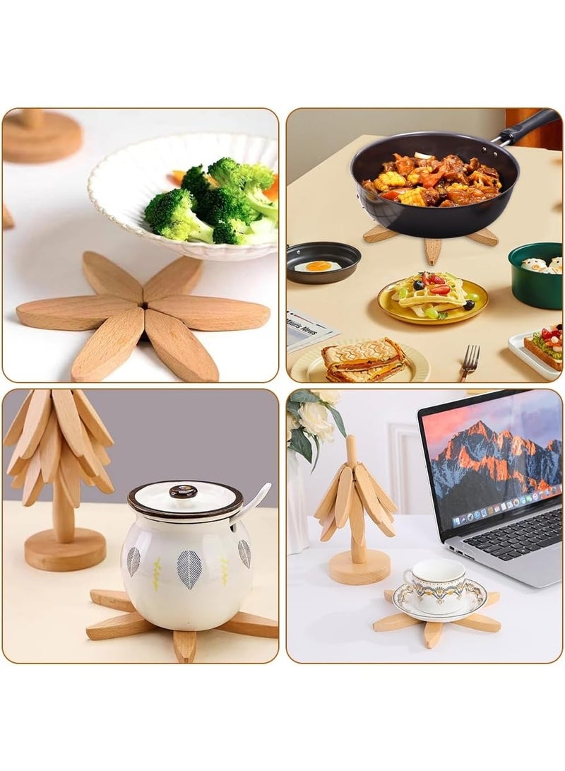 Wooden Trivets for Hot Dishes, Tree Shape Trivets Set, 3 Wooden Trivets + 1 Stand Stored Like a Tree, Beech Wood Trivets for Hot Pots, Pans, Bowl, Teapot - Image 5