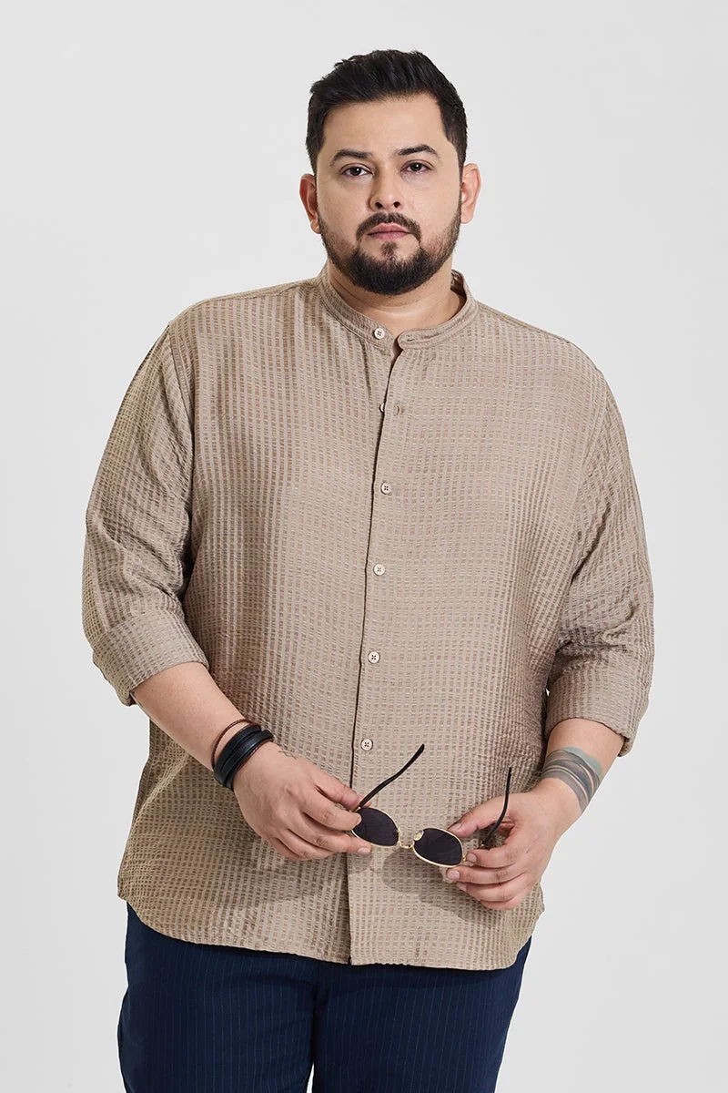 SNITCH Brown Textured Regular Fit Plus Size Shirt