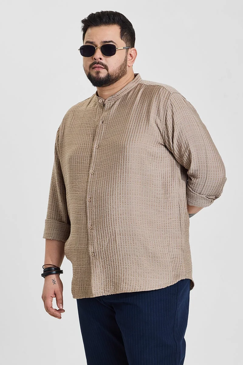 SNITCH Brown Textured Regular Fit Plus Size Shirt