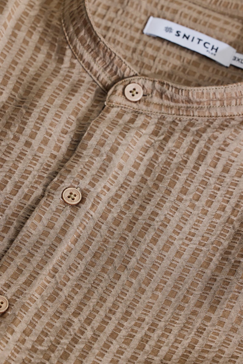 SNITCH Brown Textured Regular Fit Plus Size Shirt - Image 2