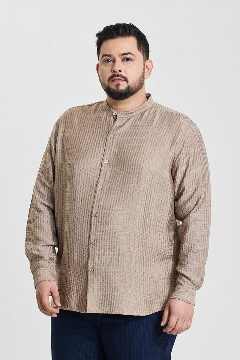 Snitch Brown Brown Textured Regular Fit Plus Size Shirt for Men | Best Price UAE