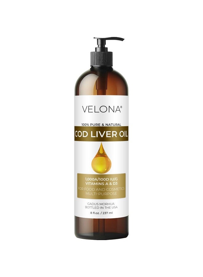 velona velona Cod Liver Oil - 8 Fl Oz | 1,000A/100D IU/g Omega 3 Vitamins A & D3 | Norwegian Arctic Sustainably Sourced Nordic Oil | Hair, Body and Skin Care | Use Today - Enjoy Results - Image 1