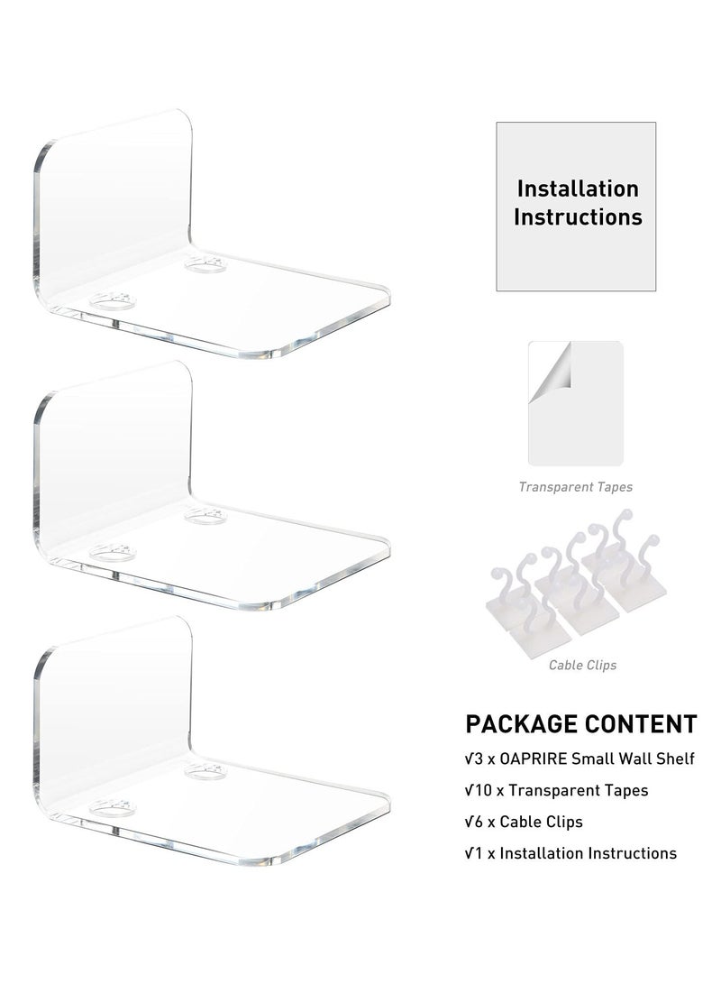 Acrylic Floating Wall Shelves Storage Set of 3 - Small Shelf , 10-Piece Strong Tapes, No Drill (Clear) - Image 2