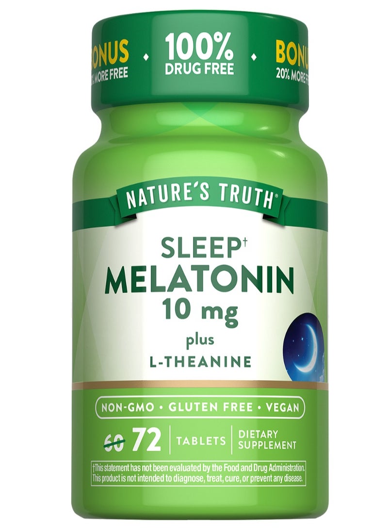 Nature's Truth Melatonin 10mg Tablets with L-Theanine – Sleep Support Supplement, Non-GMO, Vegan, Gluten Free, 72 Tablets - Image 1