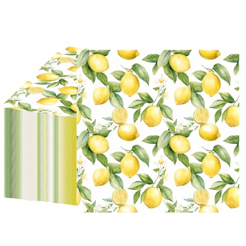 peony man 50 PCS Lemon Cocktail Napkins Yellow Citrus Paper Napkin 3Ply Summer Fruit Disposable Napkins Lemon Dinner Hand Towels for Kitchen Bathroom Summer Beverage Party Supplies