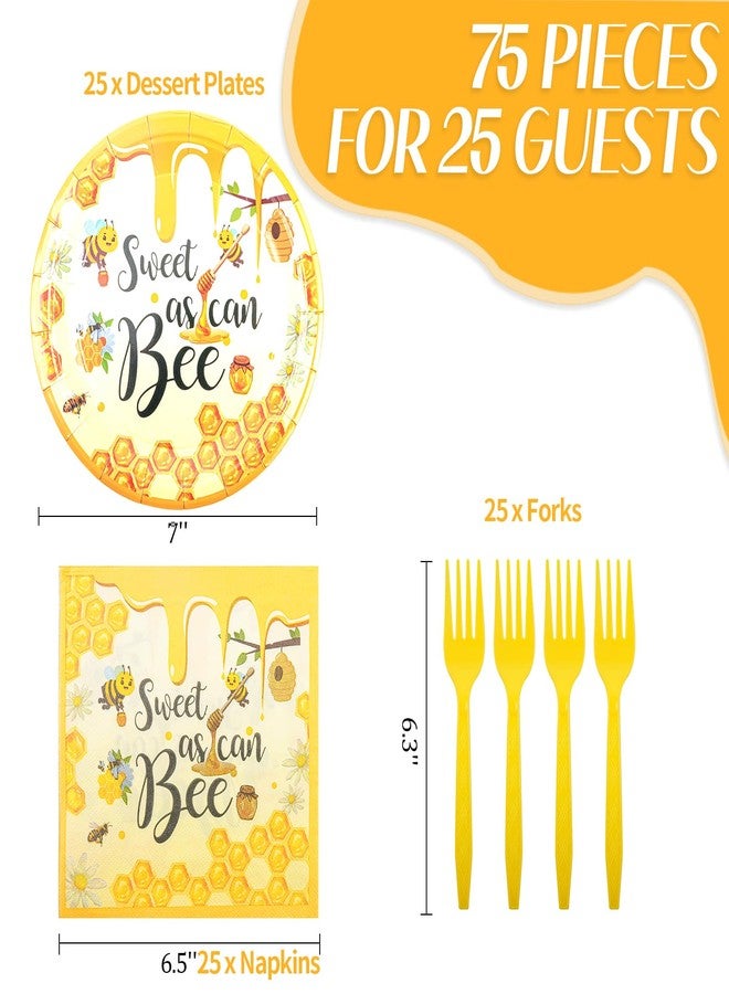 HFBOBP 75PCS Bee Decorations for Party, Sweet as Can Bee Paper Plates and Napkins with Forks Disposable Dessert Tableware Parties Favors for Birthday Party Supplies Decorations - Image 3