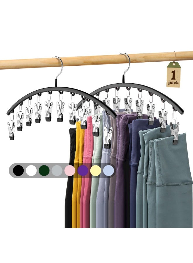 Legging Organizer for Closet, Metal Yoga Pants Hangers 1 Pack w/10 Clips Holds 10 Leggings, Space Saving Hanging Closet Organizer w/Rubber Coated Closet Organizers and Storage, Black - Image 1