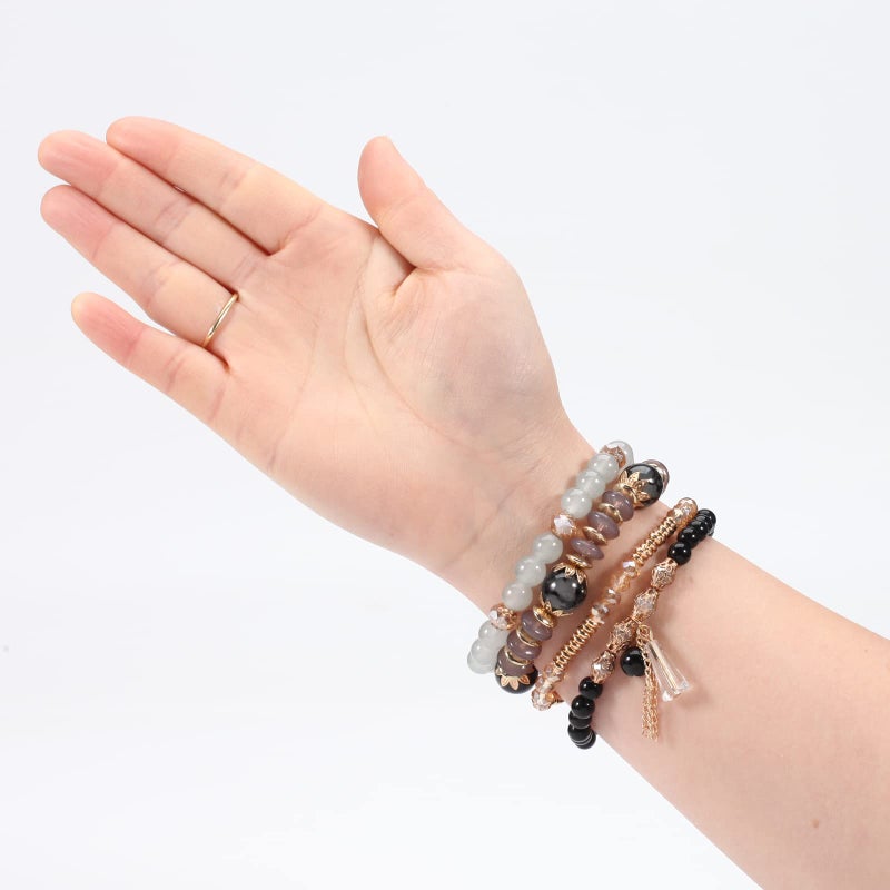Lonext Bohemia Stackable Bracelets for Women Vintage Multi Layer Beads Bracelets Charm Stretch Beach Bangle - Image 3