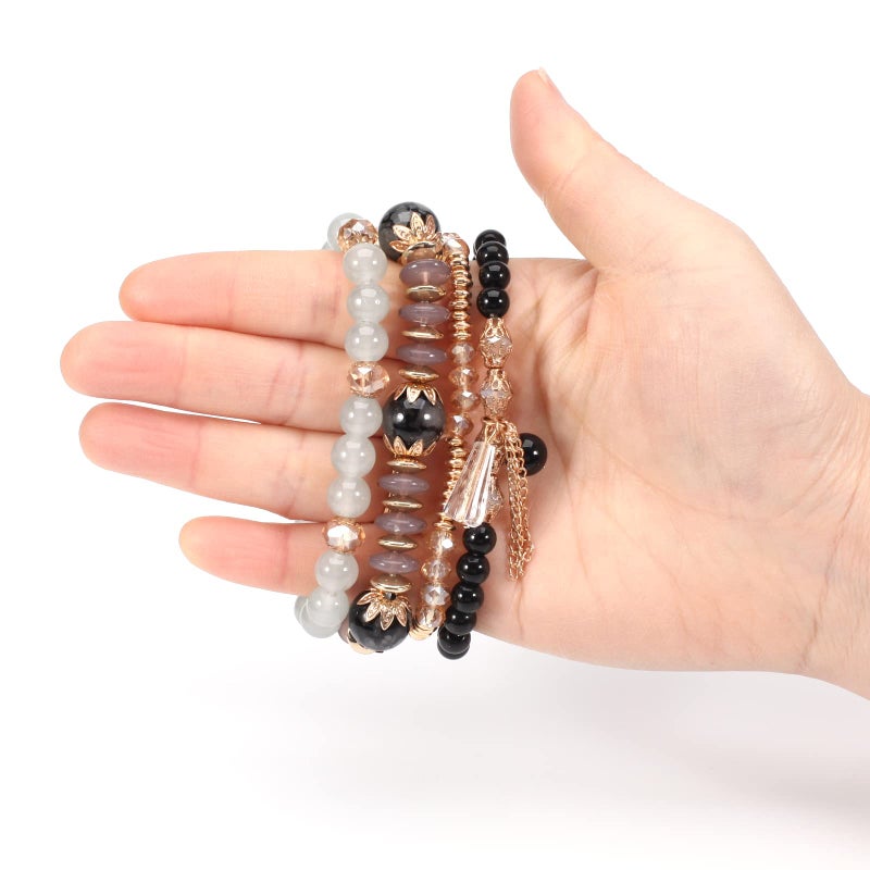 Lonext Bohemia Stackable Bracelets for Women Vintage Multi Layer Beads Bracelets Charm Stretch Beach Bangle - Image 4