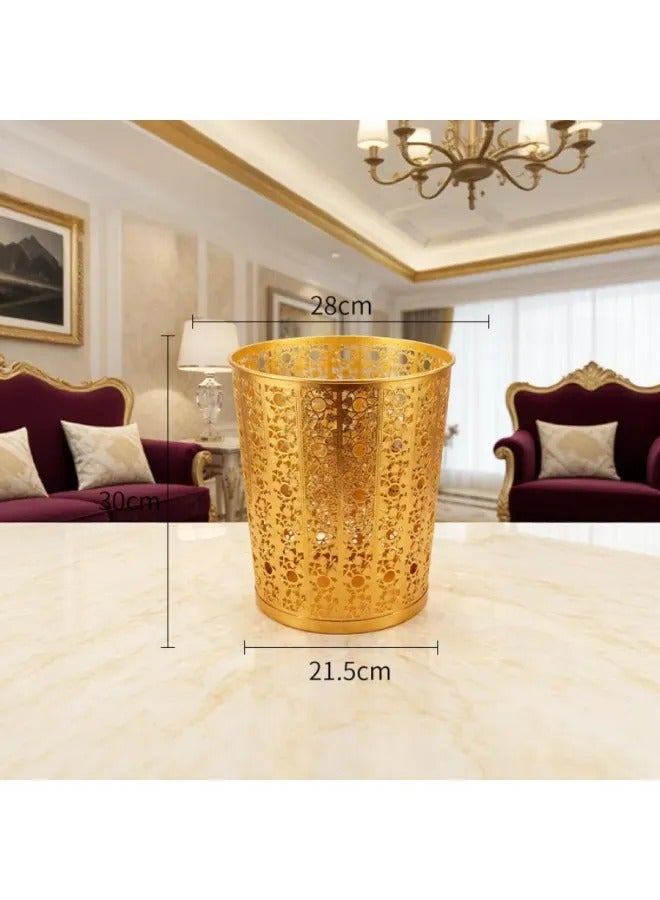Thickened Metal Hollow Trash Can, Light Luxury Hollow Mesh Waste Bin, Multi Color Durable Metal Waste Basket For Bedroom Office Bathroom Home Decor - Image 1