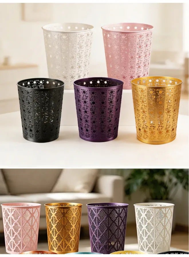Thickened Metal Hollow Trash Can, Light Luxury Hollow Mesh Waste Bin, Multi Color Durable Metal Waste Basket For Bedroom Office Bathroom Home Decor - Image 2