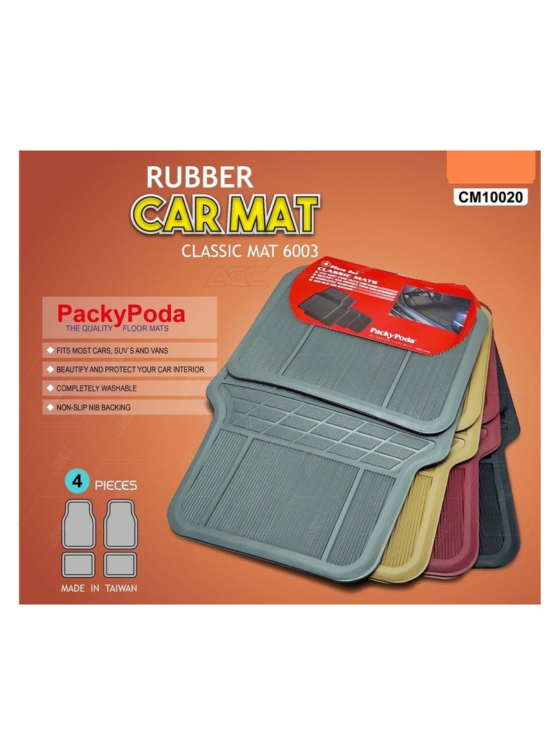 Beige 4-Piece Universal Rubber Car Mats Set