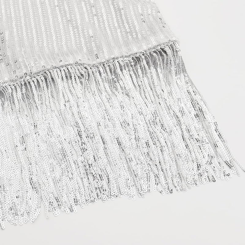 Noomelfish Girls Sequin Fringe Crop Tops Tassel Sparkly Glitter Dance Sleeveless Tank Shirt, Silver White, Size 7-8 Years - Image 4