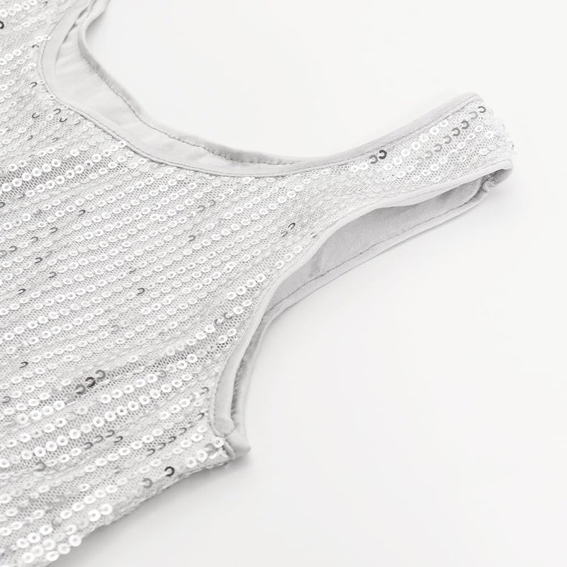Noomelfish Girls Sequin Fringe Crop Tops Tassel Sparkly Glitter Dance Sleeveless Tank Shirt, Silver White, Size 7-8 Years - Image 5