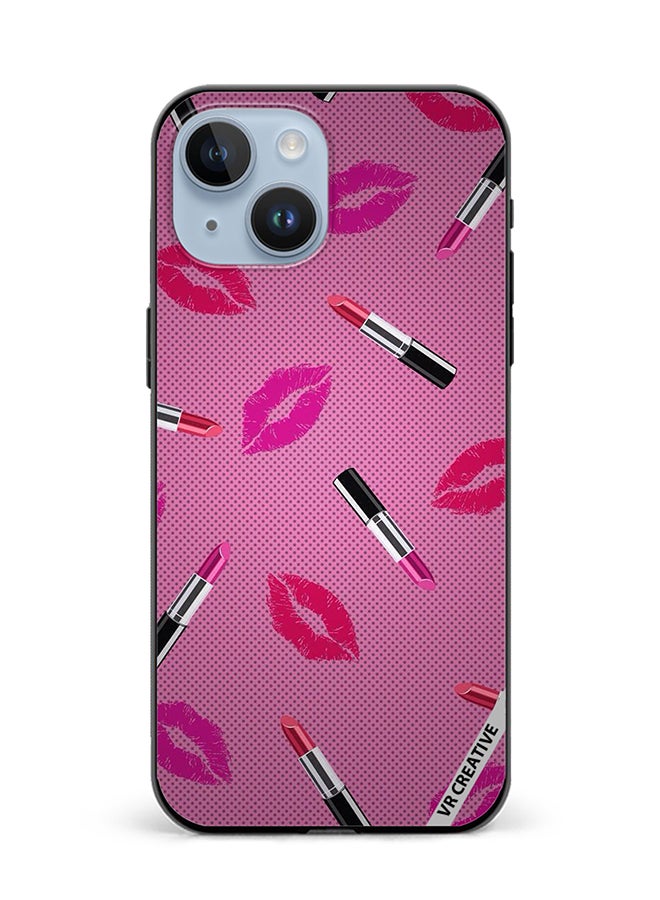 VR CREATIVE Protective Case Cover For Apple iPhone 15 Lipstick Tags Design Multicolour - Image 1