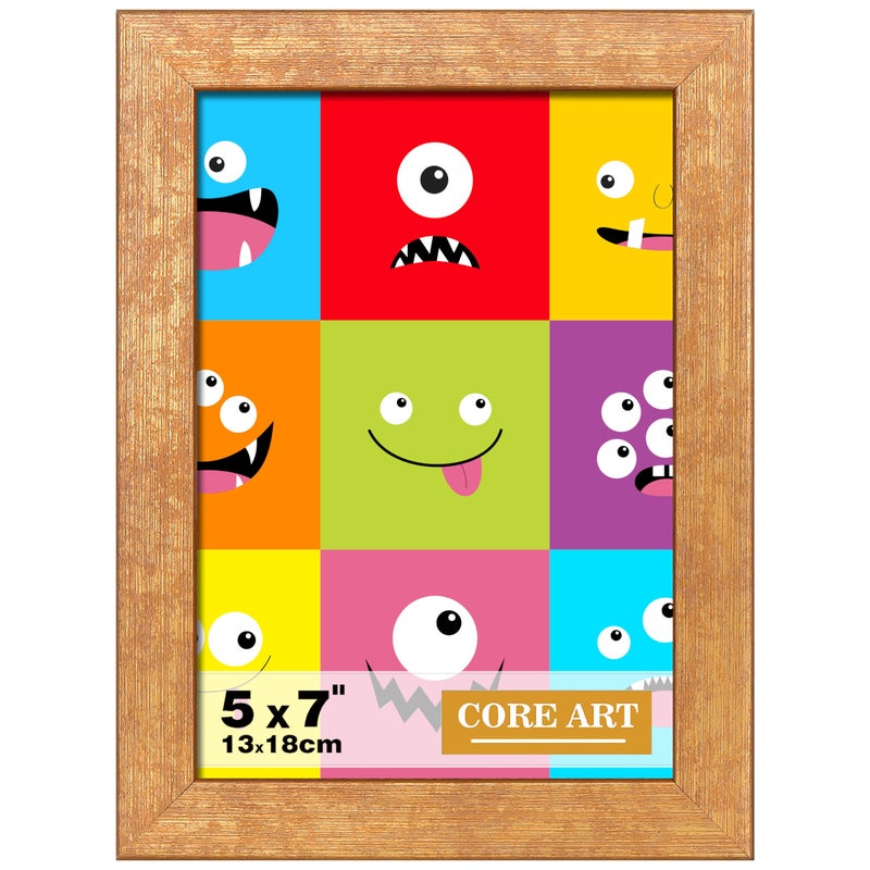 CORE ART 5x7 Picture Frame Gold Photo Frame  5 by 7 Colorful Frame with HD Plexiglass  Wall or Tabletop Display - Image 1