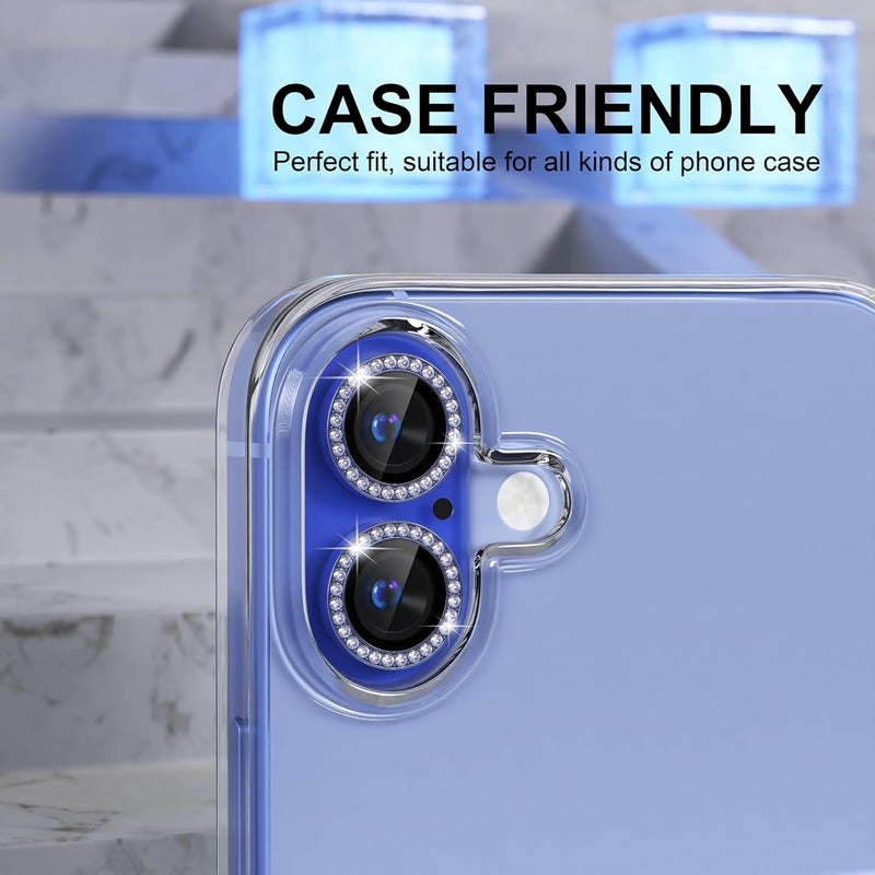 Choiche Compatible for iPhone 16 /iPhone 16 Plus Camera Lens Protector Bling, 9H Tempered Glass Camera Cover Screen Protector Metal Ring Decoration Accessories(Diamond-Ultramarine) - Image 4