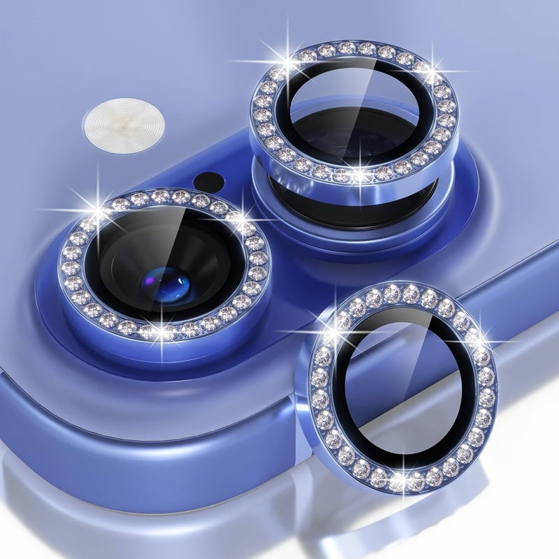 Choiche Compatible for iPhone 16 /iPhone 16 Plus Camera Lens Protector Bling, 9H Tempered Glass Camera Cover Screen Protector Metal Ring Decoration Accessories(Diamond-Ultramarine) - Image 1