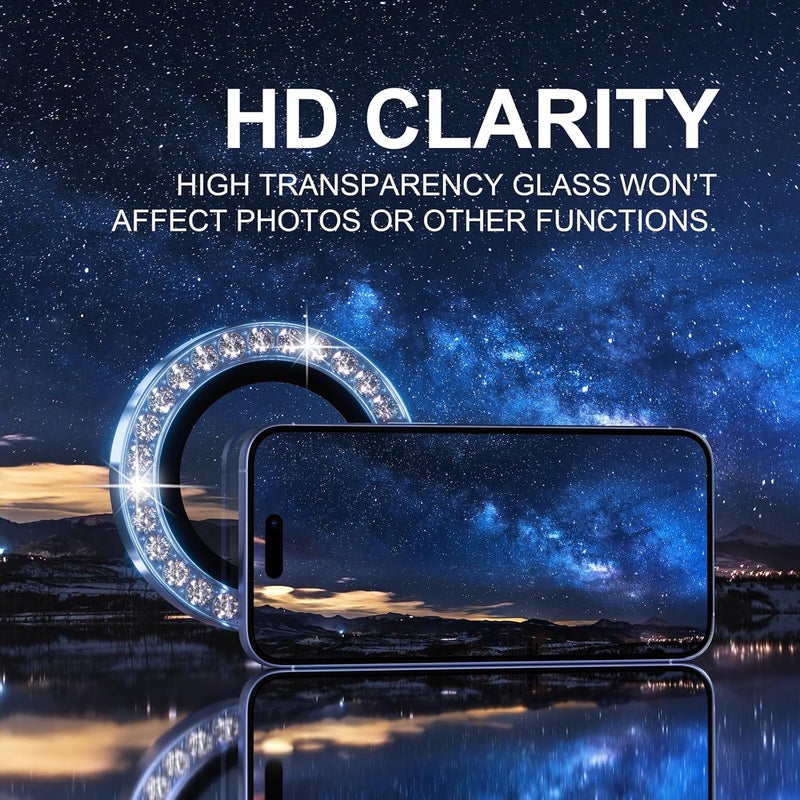 Choiche Compatible for iPhone 16 /iPhone 16 Plus Camera Lens Protector Bling, 9H Tempered Glass Camera Cover Screen Protector Metal Ring Decoration Accessories(Diamond-Ultramarine) - Image 5