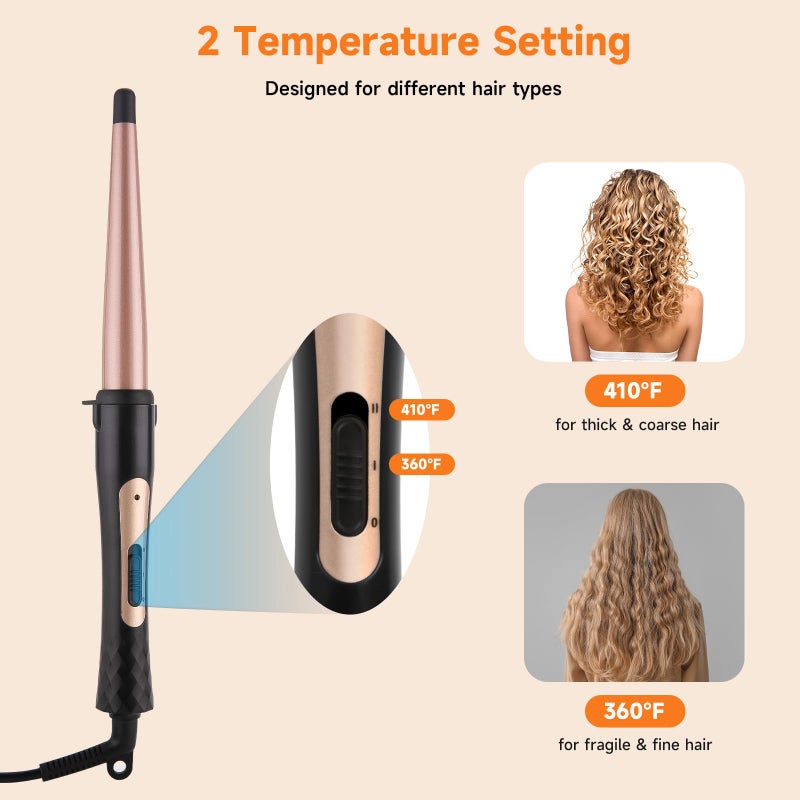 MCODON Tapered Curling Wand 1/2-Inch to 1-Inch Tourmaline Ceramic Barrel Professional Wand Curling Iron for Short Medium Long Hair Two Temperature Settings Dual Voltage Auto Shut-Off - Image 5
