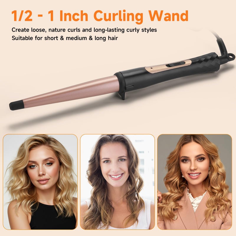 MCODON Tapered Curling Wand 1/2-Inch to 1-Inch Tourmaline Ceramic Barrel Professional Wand Curling Iron for Short Medium Long Hair Two Temperature Settings Dual Voltage Auto Shut-Off - Image 2