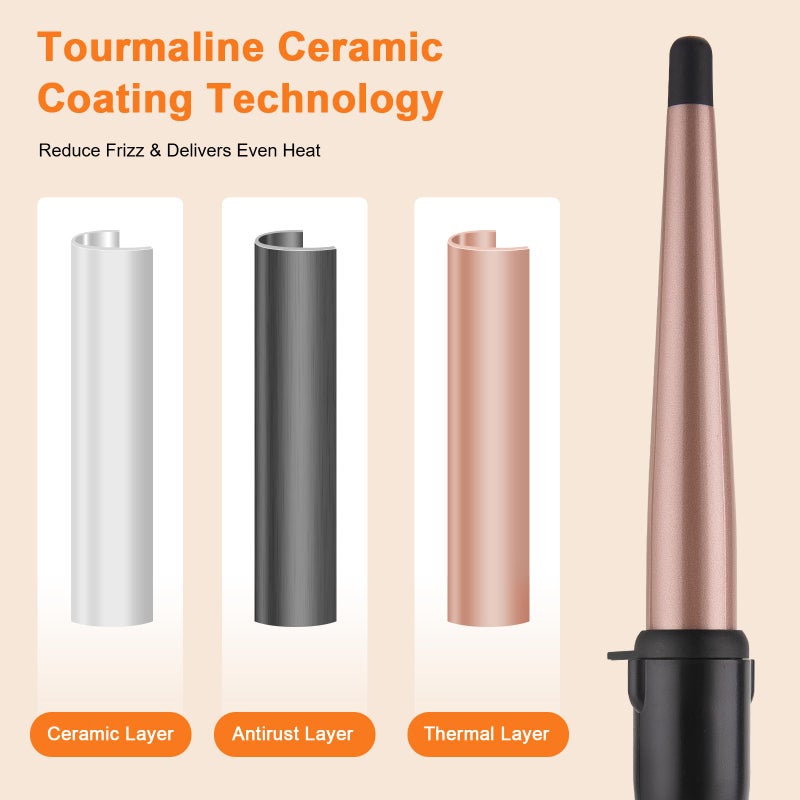 MCODON Tapered Curling Wand 1/2-Inch to 1-Inch Tourmaline Ceramic Barrel Professional Wand Curling Iron for Short Medium Long Hair Two Temperature Settings Dual Voltage Auto Shut-Off - Image 3