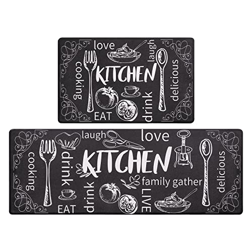 HEBE Kitchen Mats for Floor Set of 2 Thick Anti Fatigue Mat for Cushioned Waterproof NonSlip Rugs Comfort Standing Chef Mat for Kitchen Sink Laundry Room Farmhouse Home Decor