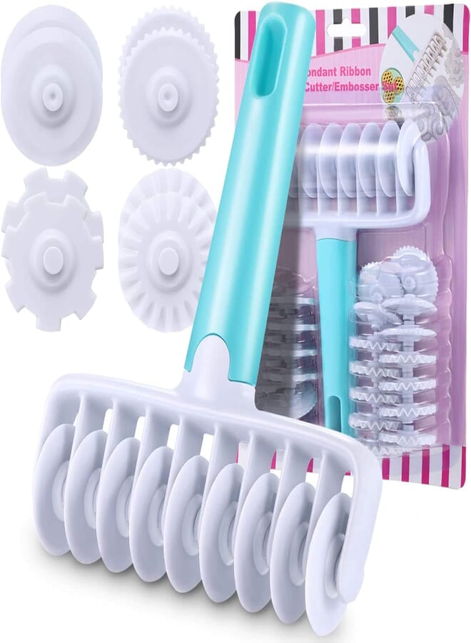 Allure Maek Fondant Ribbon Cutter Wheel Roller Pastry Mold Dough Lattice Cutter 4 Different Gears Embosser Set Noodle Dough Cutter Pastry Tools for Pie Pastry Household Baking