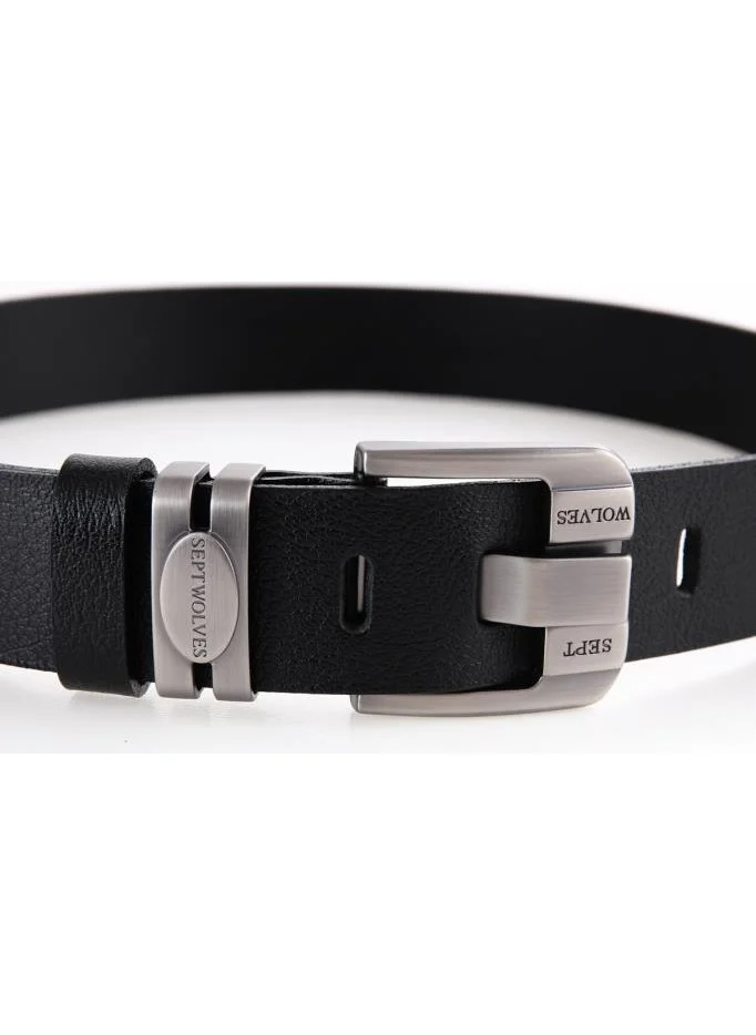 Septwolves Leather Metal Buckle Black Men's Belt