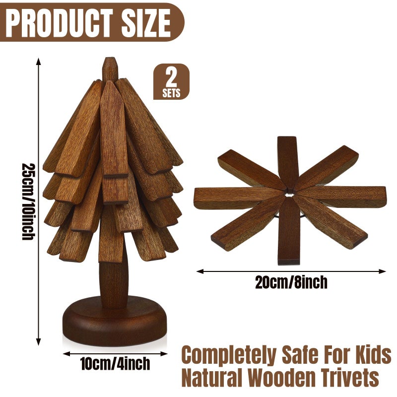 Suzile 2 Set Wooden Trivets For Hot Dishes Tree Shape Trivet Set Wood Table Mat Tree Design Trivet Mats Foldable Heat Resistant Pads For Teapot Pans Bowl Kitchen(Brown 4 Layers) - Image 4