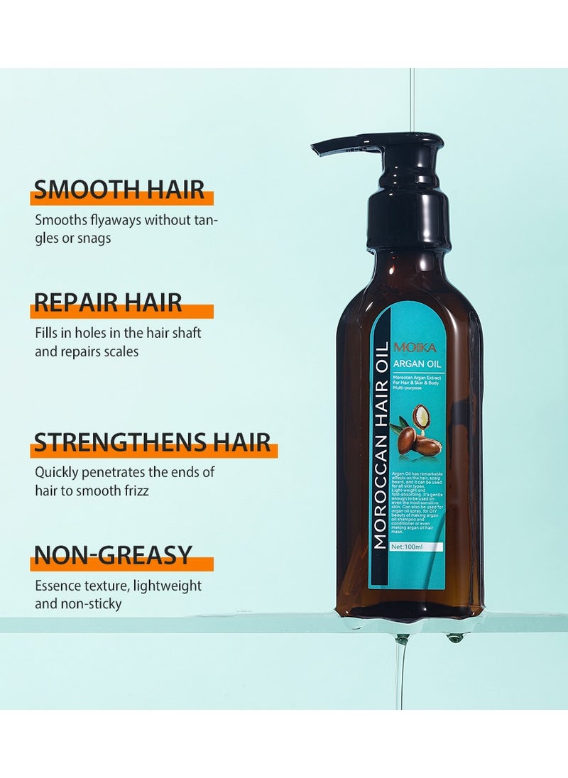 MOIKA - MOIKA Argan Oil 100ml | 100% Pure Moroccan Organic Argan Oil for Hair Growth, Face & Body | Cold Pressed Active Argan Oil of Moroco | Treatment For Damaged Hair & Dry Skin, Beard Nails and Skin - Image 1