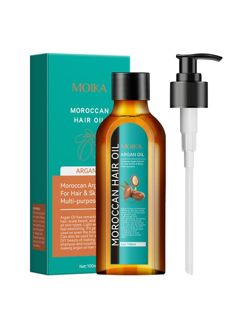 MOIKA Argan Oil 100ml | 100% Pure Moroccan Organic Argan Oil for Hair Growth, Face & Body | Cold Pressed Active Argan Oil of Moroco | Treatment For Damaged Hair & Dry Skin, Beard Nails and Skin