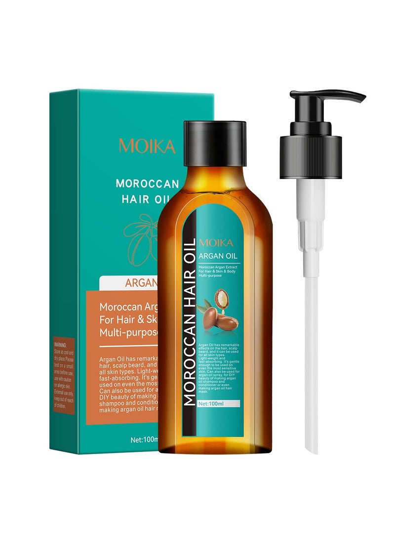MOIKA - MOIKA Argan Oil 100ml | 100% Pure Moroccan Organic Argan Oil for Hair Growth, Face & Body | Cold Pressed Active Argan Oil of Moroco | Treatment For Damaged Hair & Dry Skin, Beard Nails and Skin - Image 1