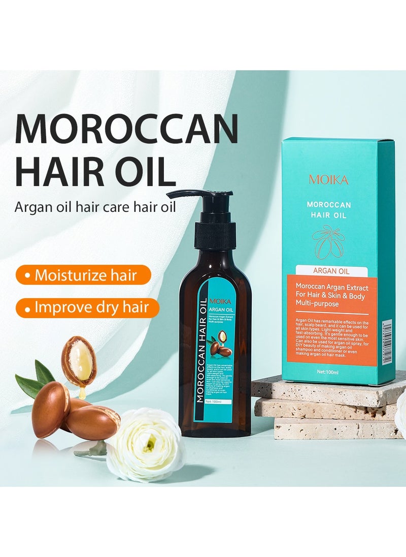 MOIKA - MOIKA Argan Oil 100ml | 100% Pure Moroccan Organic Argan Oil for Hair Growth, Face & Body | Cold Pressed Active Argan Oil of Moroco | Treatment For Damaged Hair & Dry Skin, Beard Nails and Skin - Image 1