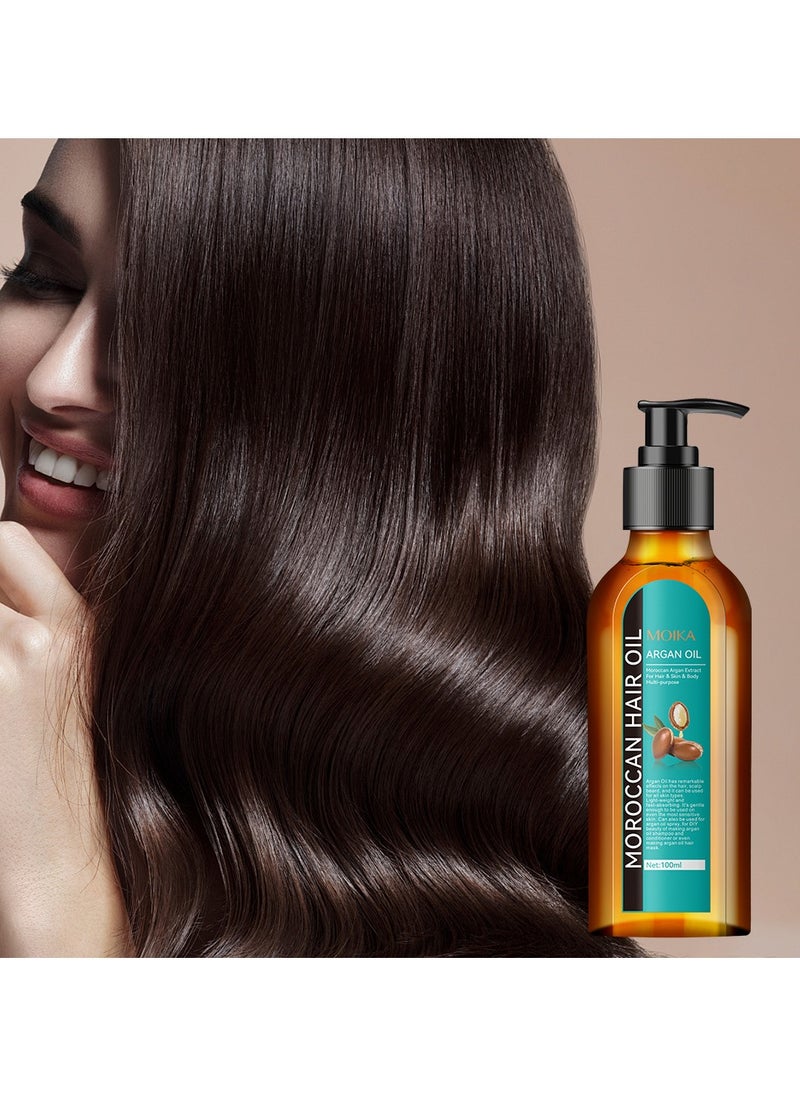 MOIKA - MOIKA Argan Oil 100ml | 100% Pure Moroccan Organic Argan Oil for Hair Growth, Face & Body | Cold Pressed Active Argan Oil of Moroco | Treatment For Damaged Hair & Dry Skin, Beard Nails and Skin - Image 1