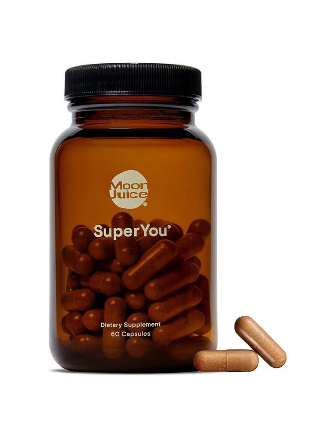 Moon Juice SuperYou - Bottle (60 Capsules) - Energy, Mood & Focus - Organic Ashwagandha Supplements - Cortisol Reducer - Reusable Glass Bottle - 3rd Party Tested - 100% Traceable - Vegan & Non GMO - Image 1