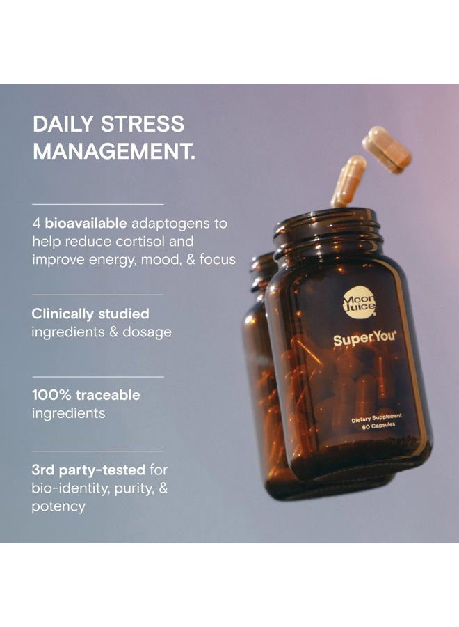 Moon Juice SuperYou - Bottle (60 Capsules) - Energy, Mood & Focus - Organic Ashwagandha Supplements - Cortisol Reducer - Reusable Glass Bottle - 3rd Party Tested - 100% Traceable - Vegan & Non GMO - Image 2
