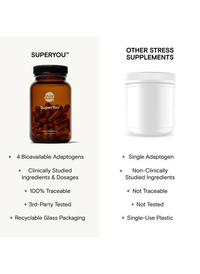 Moon Juice SuperYou - Bottle (60 Capsules) - Energy, Mood & Focus - Organic Ashwagandha Supplements - Cortisol Reducer - Reusable Glass Bottle - 3rd Party Tested - 100% Traceable - Vegan & Non GMO - Image 4