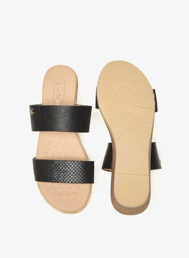 لو كونفورت Women's Textured Slip-On Sandals with Wedge Heels
