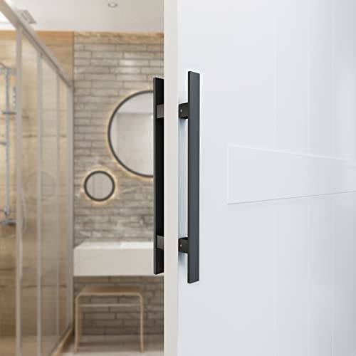 BARNSMITH 18" Barn Door Push Pull Handle,Heavy Duty Grade-304 Stainless Steel Square Commercial Door Handle,Entrance Entry Front, Office Handle Pull Set for Wood Glass Panel,Black - Image 5