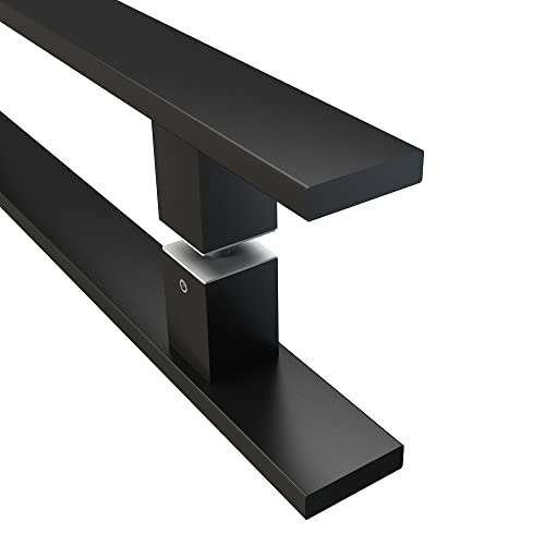 BARNSMITH 18" Barn Door Push Pull Handle,Heavy Duty Grade-304 Stainless Steel Square Commercial Door Handle,Entrance Entry Front, Office Handle Pull Set for Wood Glass Panel,Black - Image 3