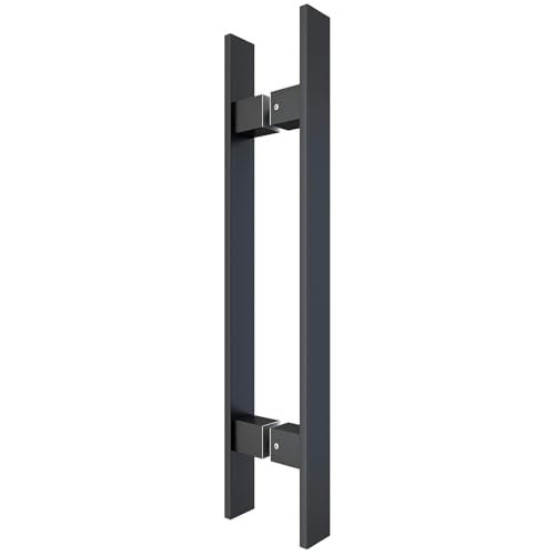 BARNSMITH 18" Barn Door Push Pull Handle,Heavy Duty Grade-304 Stainless Steel Square Commercial Door Handle,Entrance Entry Front, Office Handle Pull Set for Wood Glass Panel,Black - Image 1